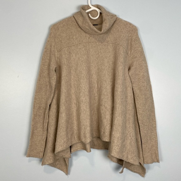 Free People Long-Sleeve Turtleneck Sweater Oatmeal Sz Small S Oversized Lagenloo - Picture 2 of 9